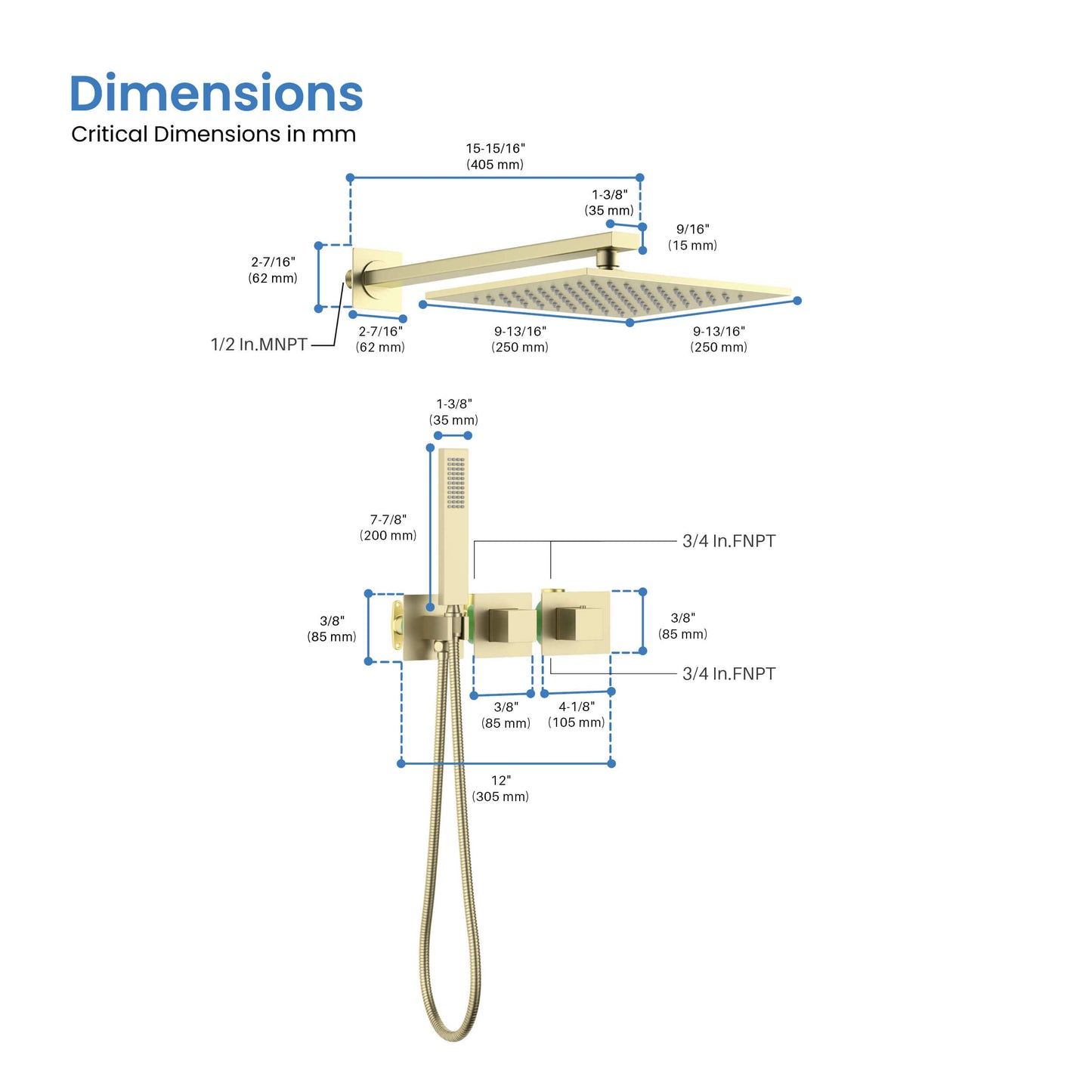 Quadra 2 Way Thermostatic Shower System With Rough-in Valve