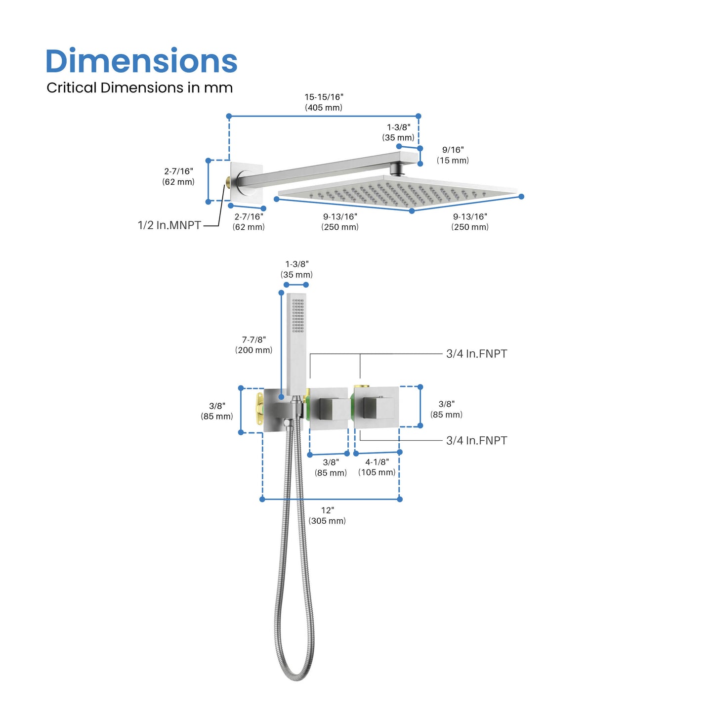 Quadra 2 Way Thermostatic Shower System With Rough-in Valve