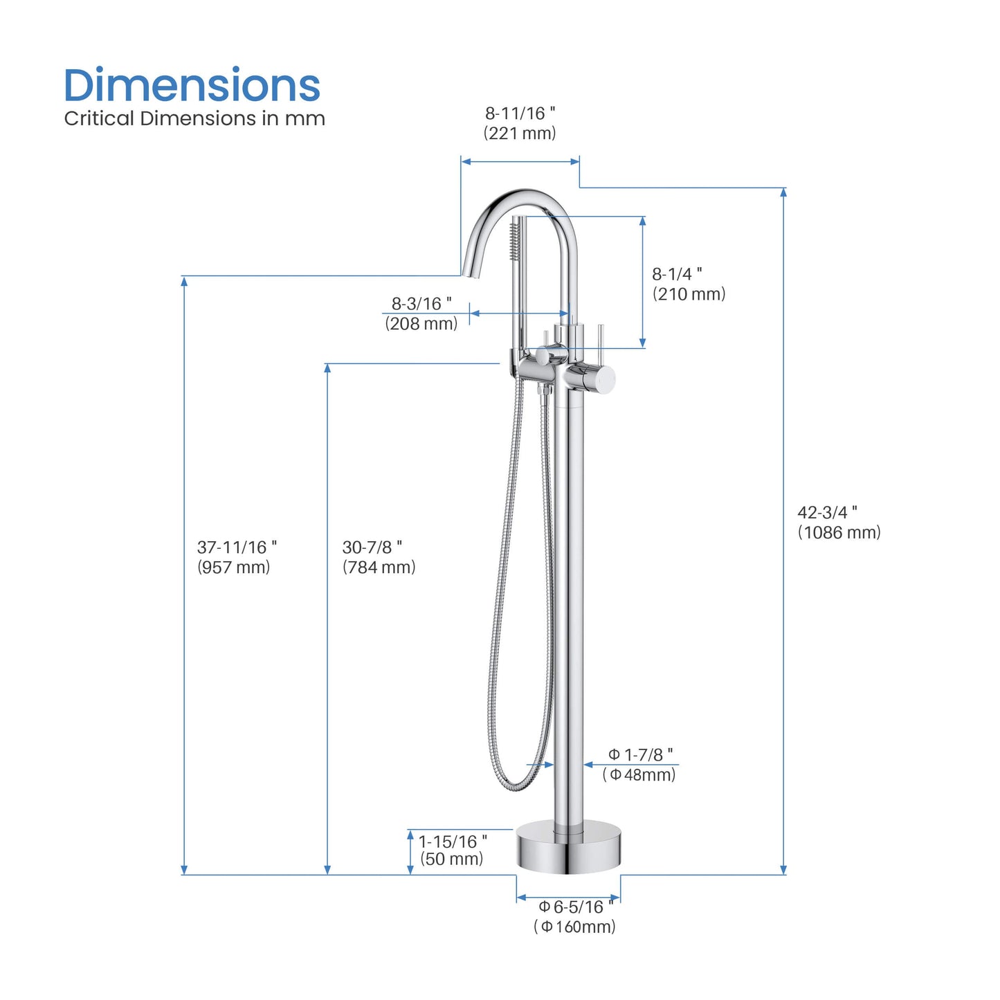 Halo Floor Mount Tub Filler With Hand Shower
