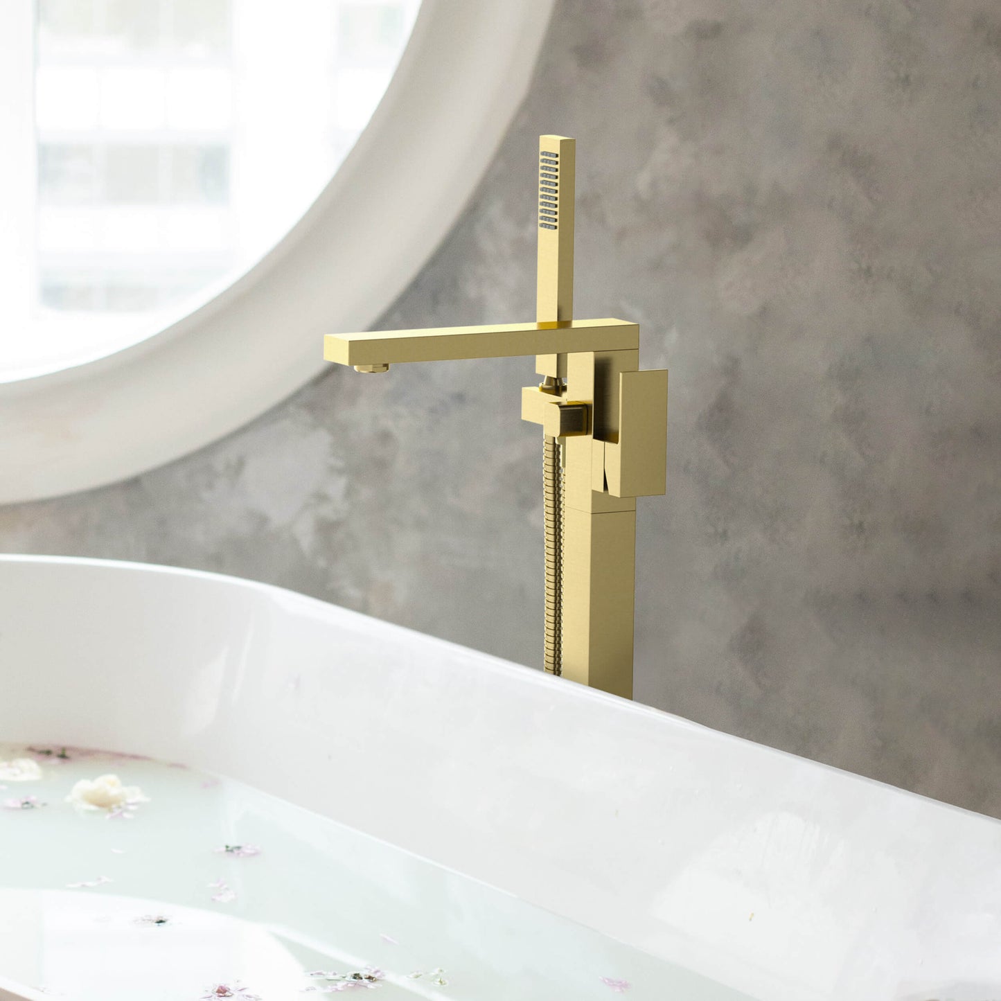 Quadra Floor Mount Tub Filler With Hand Shower