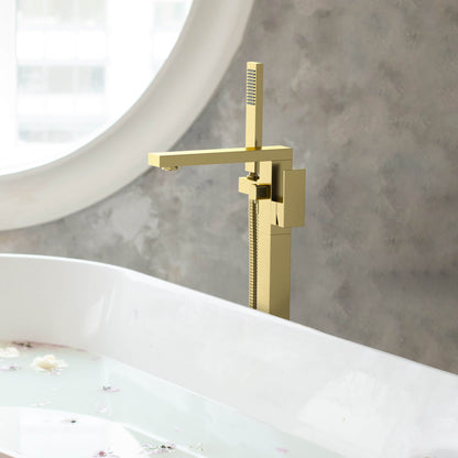 Quadra Floor Mount Tub Filler With Hand Shower