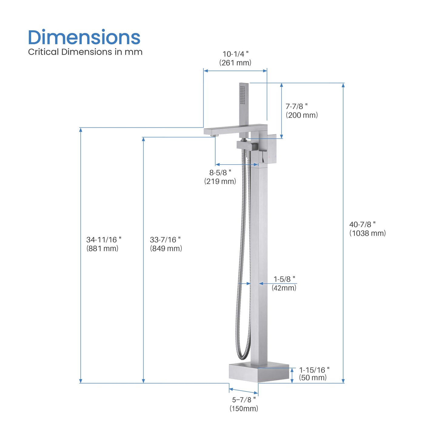 Quadra Floor Mount Tub Filler With Hand Shower