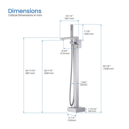 Quadra Floor Mount Tub Filler With Hand Shower
