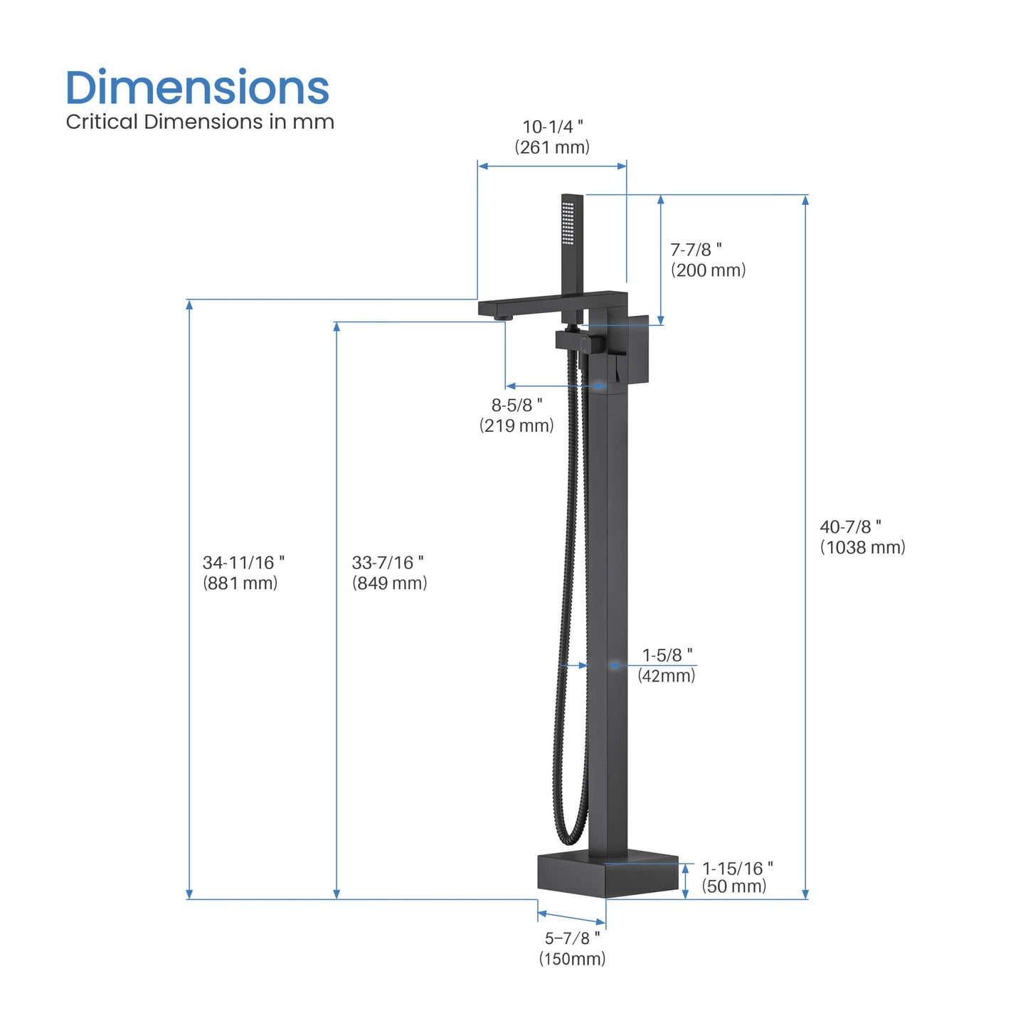 Quadra Floor Mount Tub Filler With Hand Shower