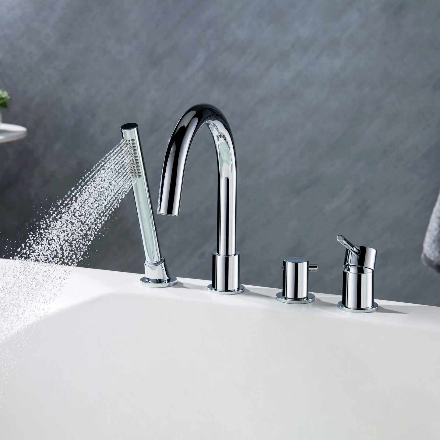 Halo Deck Mounted Bathtub Faucet with Hand Shower