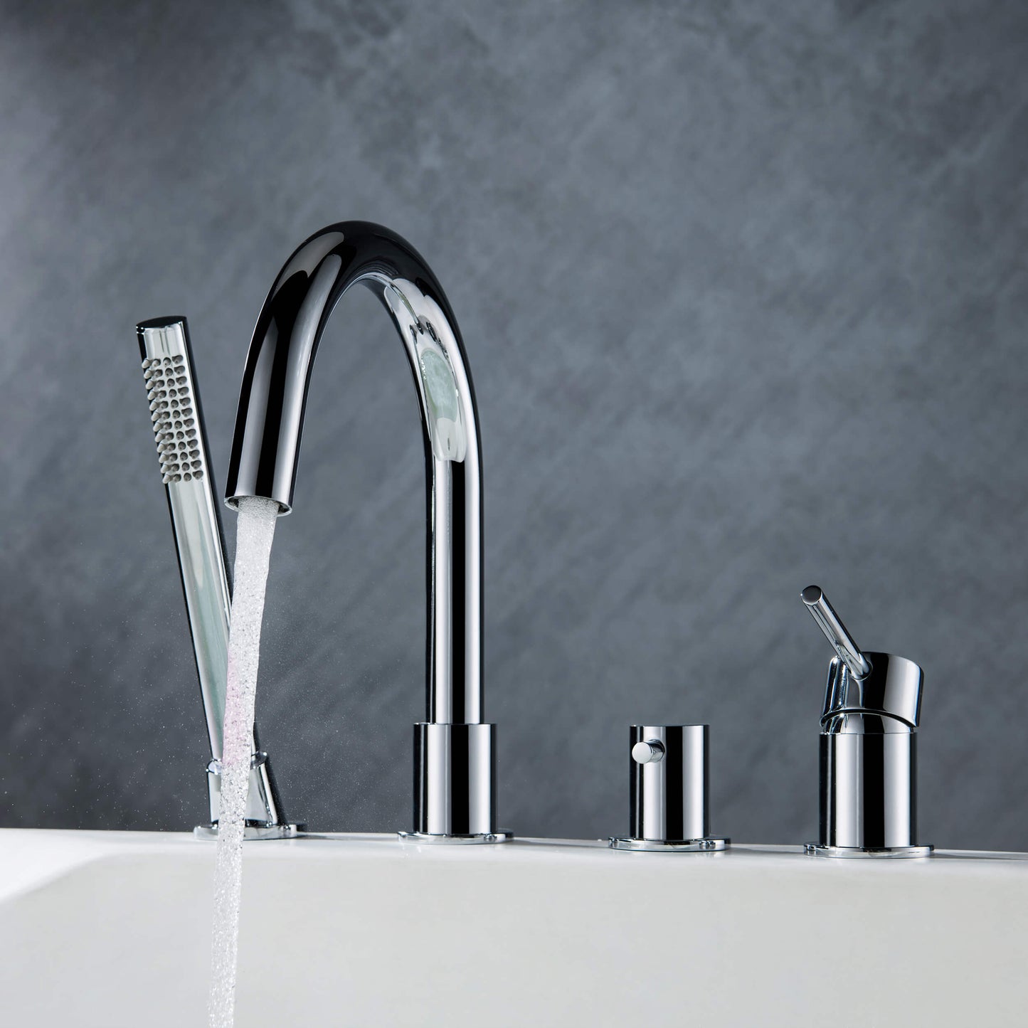 Halo Deck Mounted Bathtub Faucet with Hand Shower