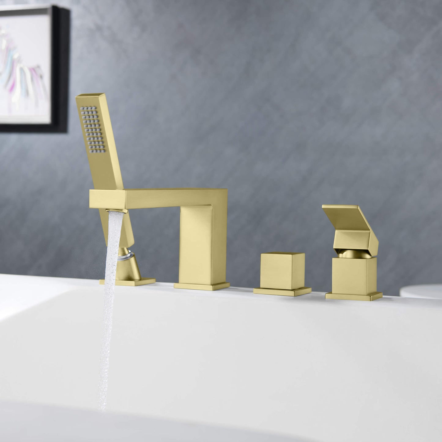 Quadra Deck Mounted Bathtub Faucet with Hand Shower