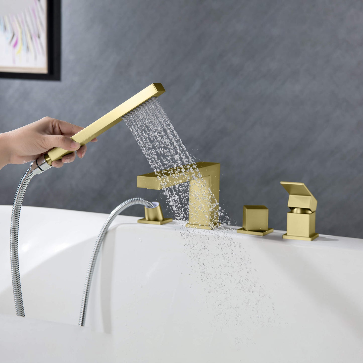 Quadra Deck Mounted Bathtub Faucet with Hand Shower