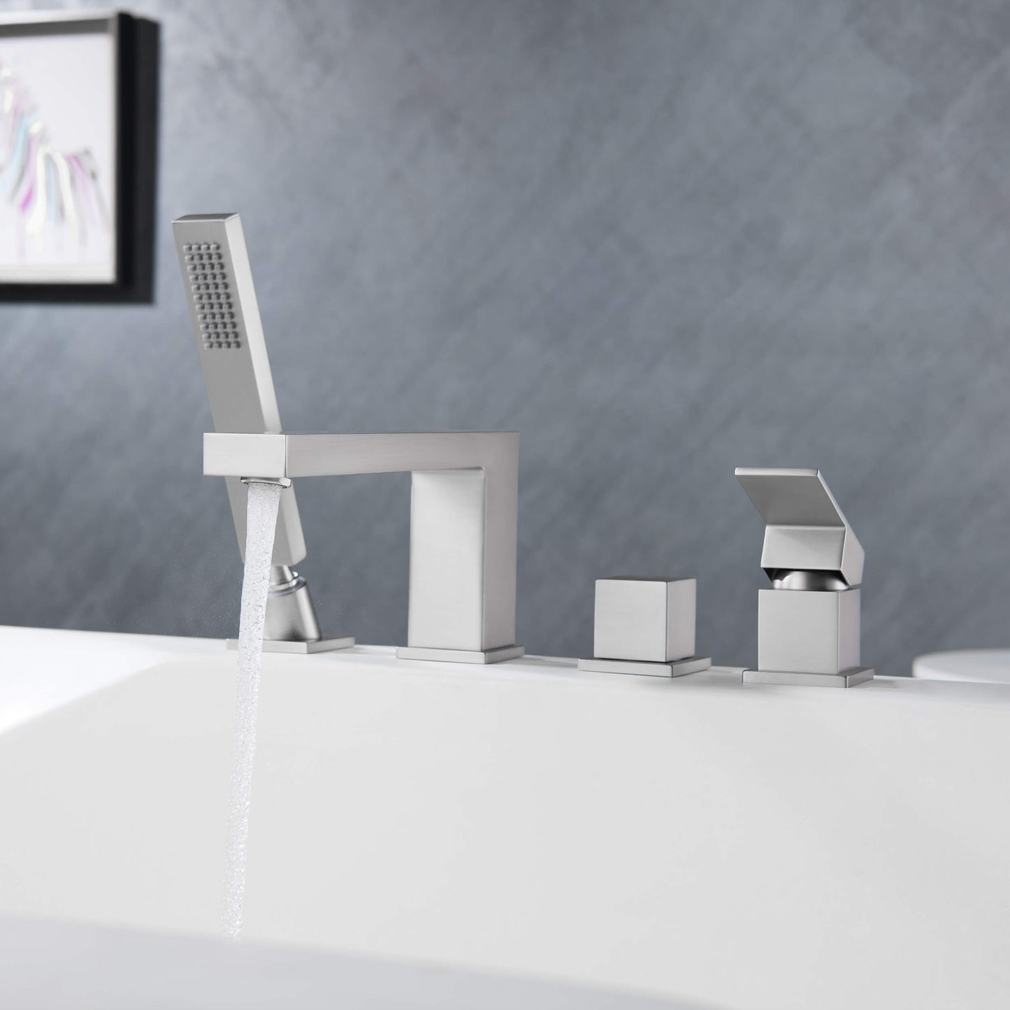 Quadra Deck Mounted Bathtub Faucet with Hand Shower