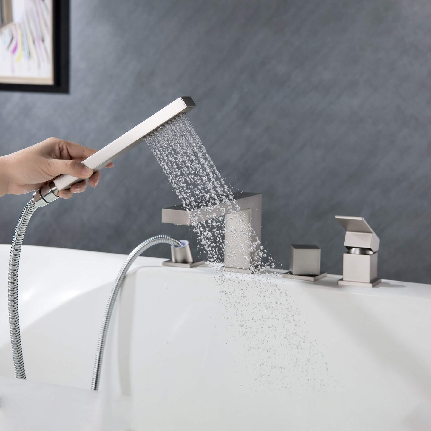 Quadra Deck Mounted Bathtub Faucet with Hand Shower