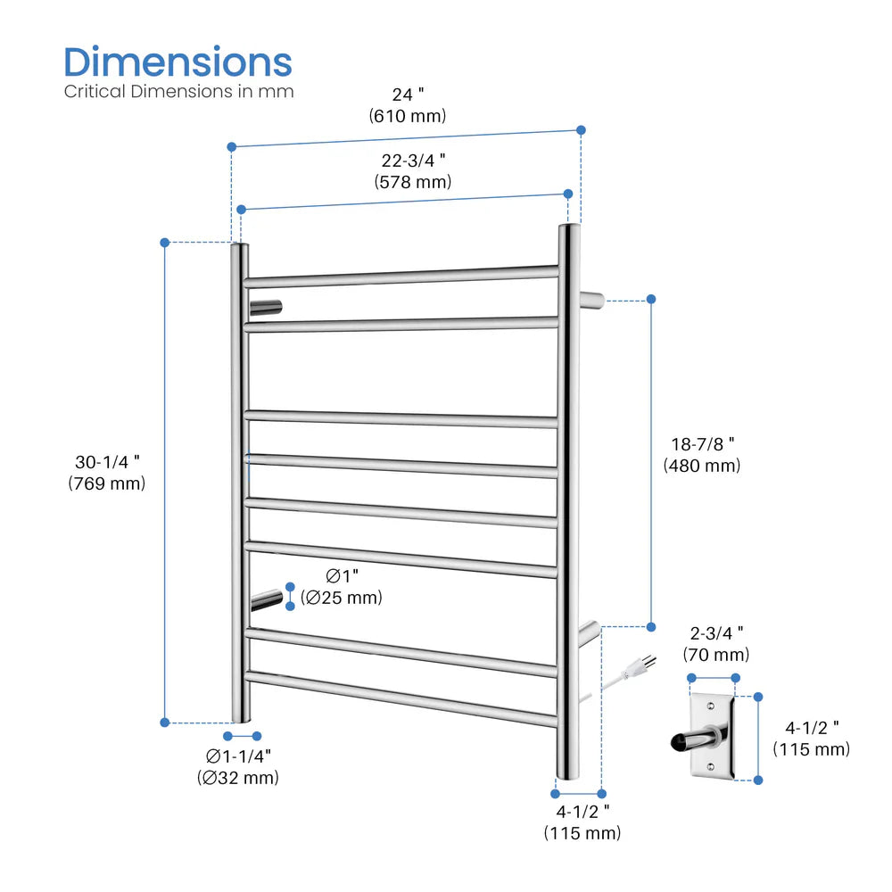 24" x 30-1/4" Wall Mounted ETL Certified Stainless Steel Towel Warmer