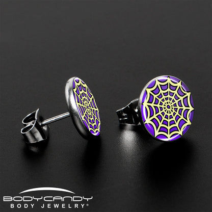 Two Tone Spider Web Stud Earrings by Onyx O