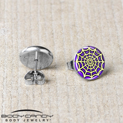 Two Tone Spider Web Stud Earrings by Onyx O