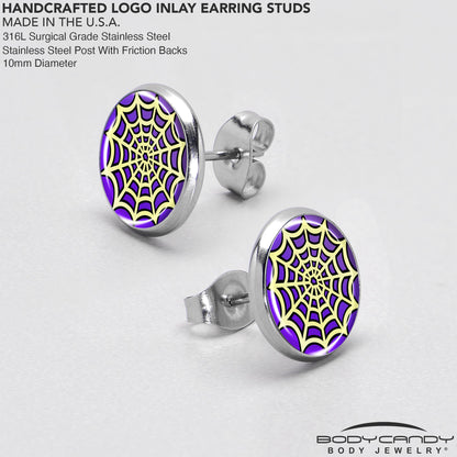 Two Tone Spider Web Stud Earrings by Onyx O