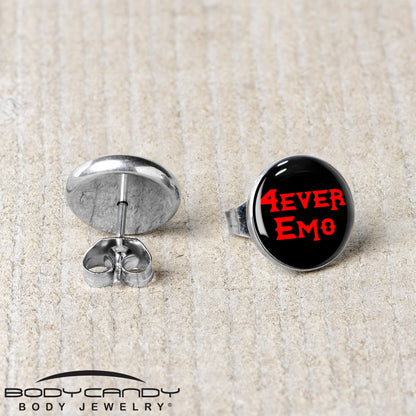 Black Red 4 Ever Emo Stud Earrings by Onyx O
