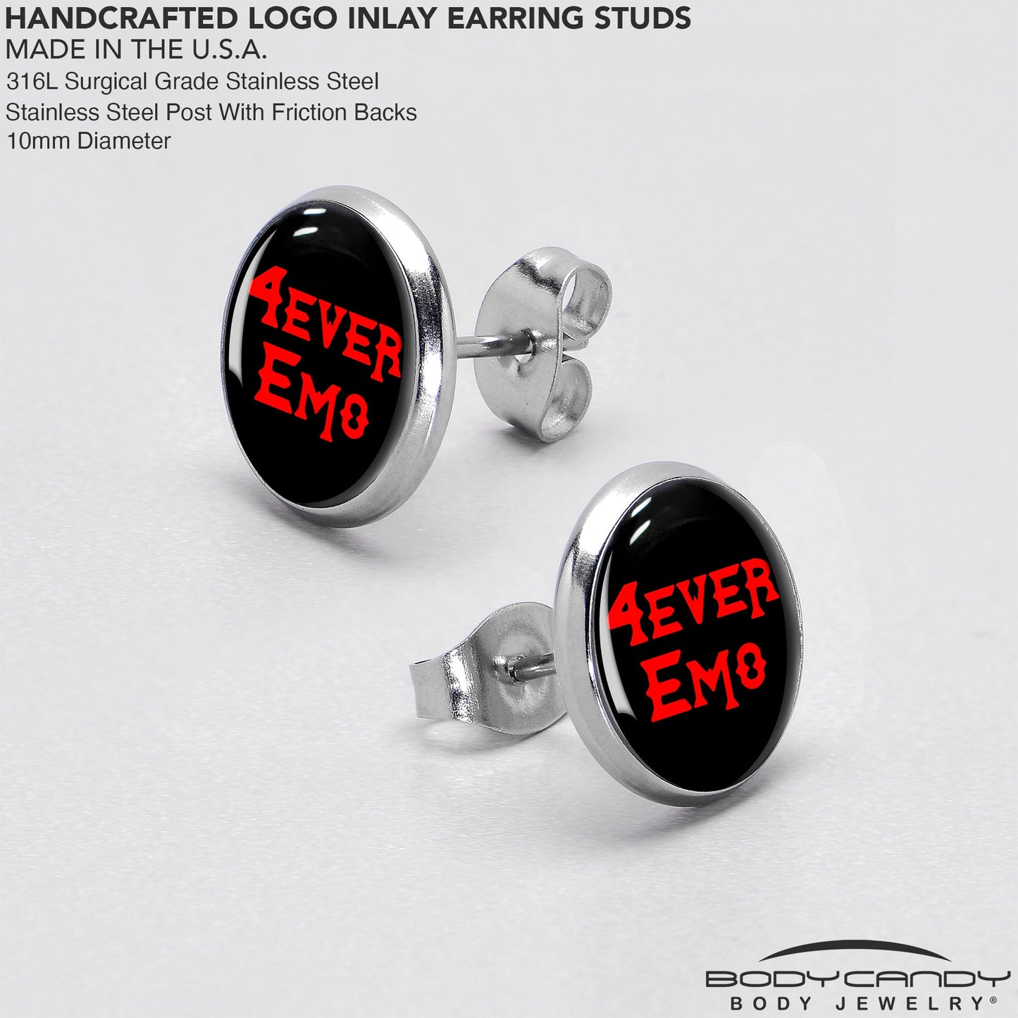 Black Red 4 Ever Emo Stud Earrings by Onyx O