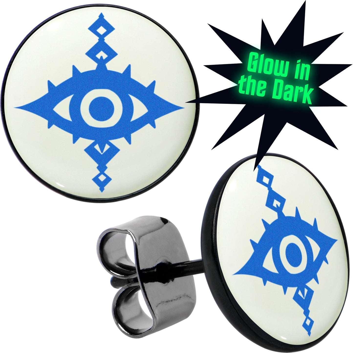 Black Anodized Evil Eye Glow in the Dark Stud Earrings by Onyx O