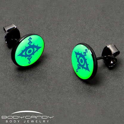 Black Anodized Evil Eye Glow in the Dark Stud Earrings by Onyx O