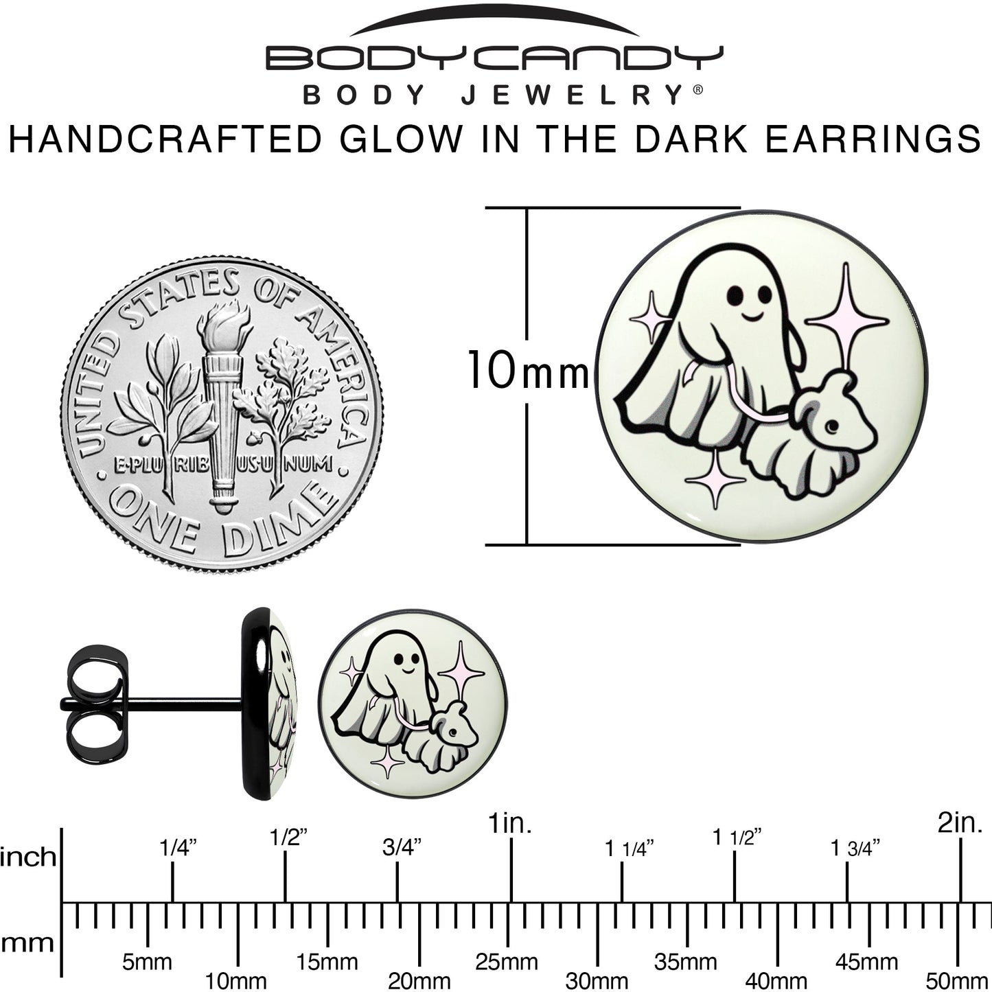 Black Anodized Halloween Ghost Dog Walker Glow in the Dark Stud Earrings by Onyx O