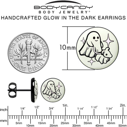Black Anodized Halloween Ghost Dog Walker Glow in the Dark Stud Earrings by Onyx O