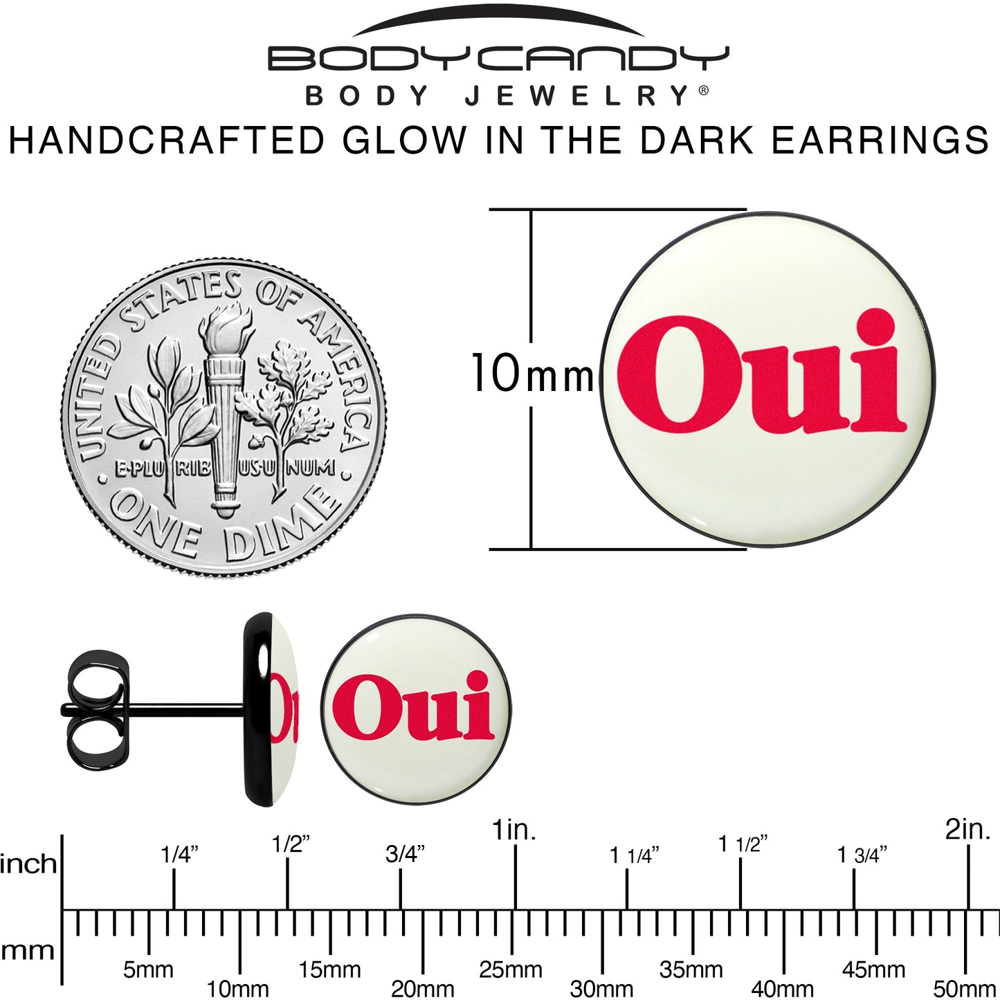 Black Anodized OUI Glow in the Dark Stud Earrings by Onyx O