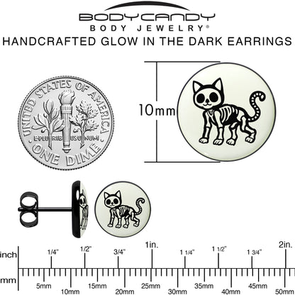 Black Anodized Skeleton Kitty Cat Glow in the Dark Stud Earrings by Onyx O