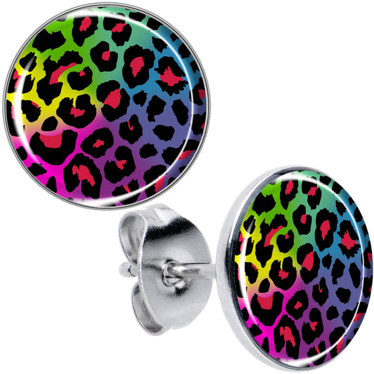 Rainbow Cheetah Print Stud Earrings by Onyx O