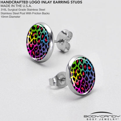 Rainbow Cheetah Print Stud Earrings by Onyx O