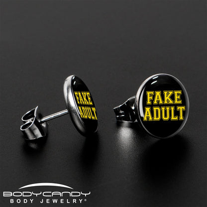 Black Yellow Fake Adult Stud Earrings by Onyx O