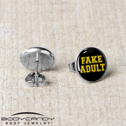Black Yellow Fake Adult Stud Earrings by Onyx O