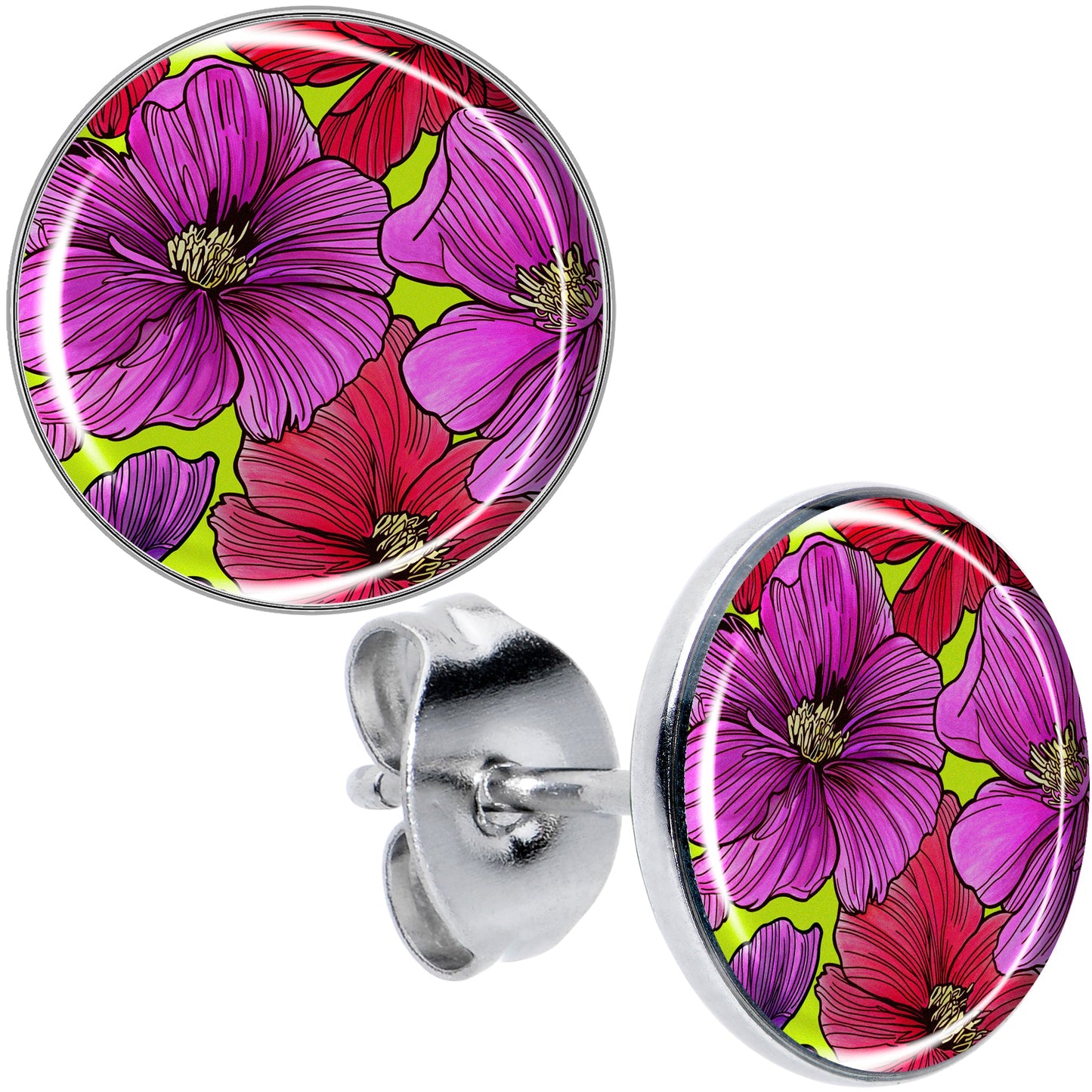 Blossom Creation Tropical Floral Flowers Stud Earrings by Onyx O