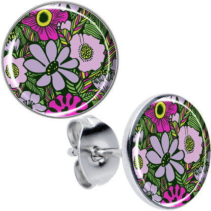 Blossom Creation Paradise of Pink Flowers Stud Earrings by Onyx O