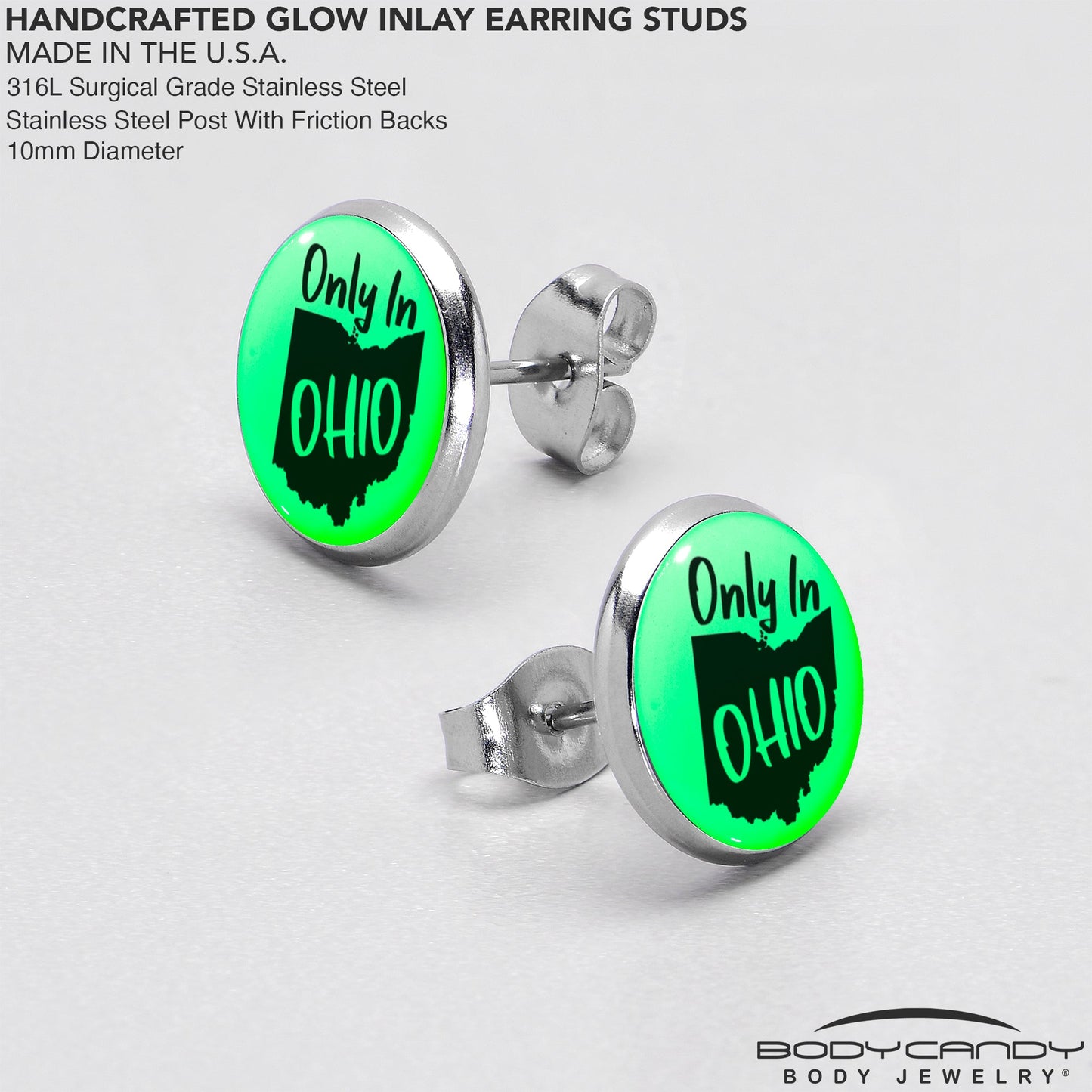 Only in Ohio Glow in the Dark Stud Earrings by Onyx O