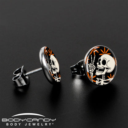Peace Sign Skeleton Stud Earrings by Onyx O