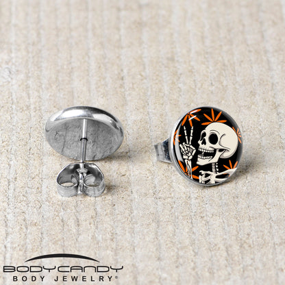 Peace Sign Skeleton Stud Earrings by Onyx O