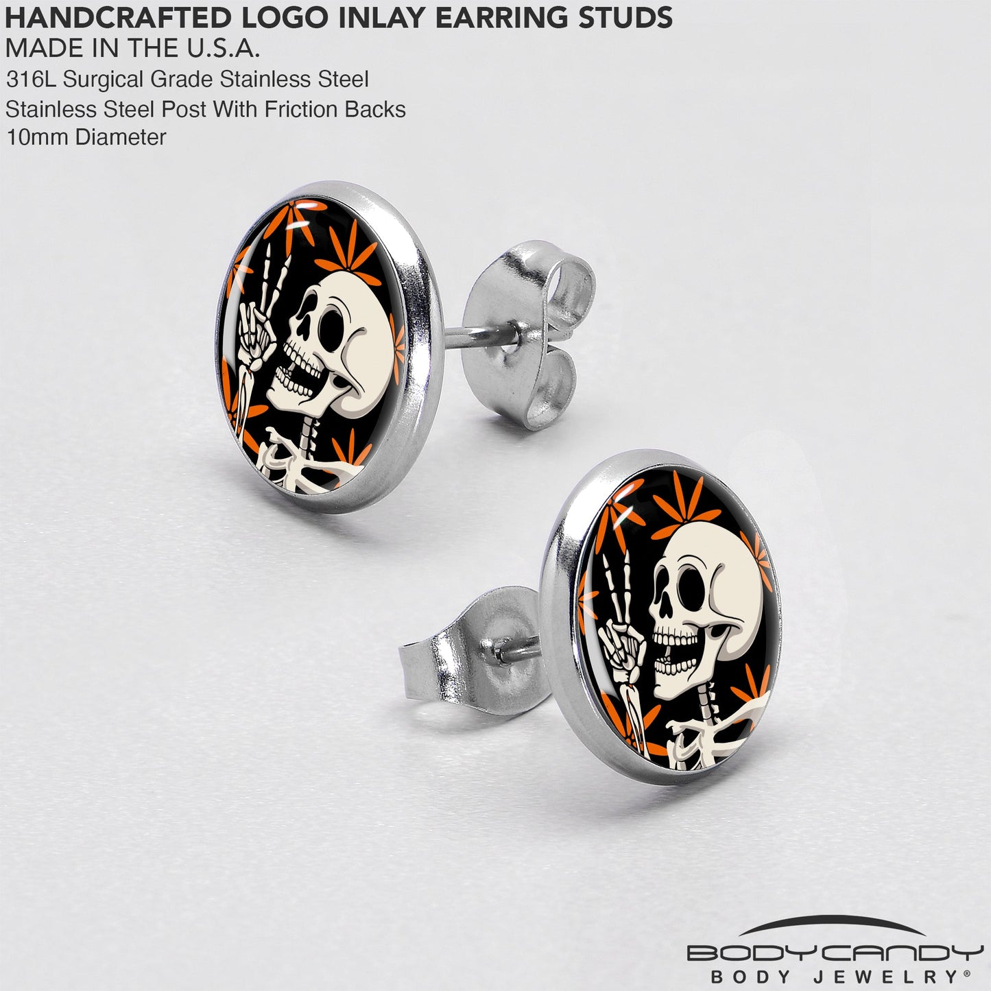 Peace Sign Skeleton Stud Earrings by Onyx O