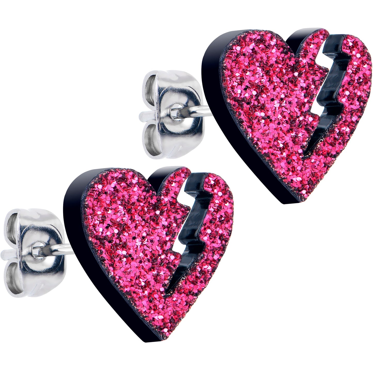Glitter Heartbreaker Broken Heart Stud Earrings