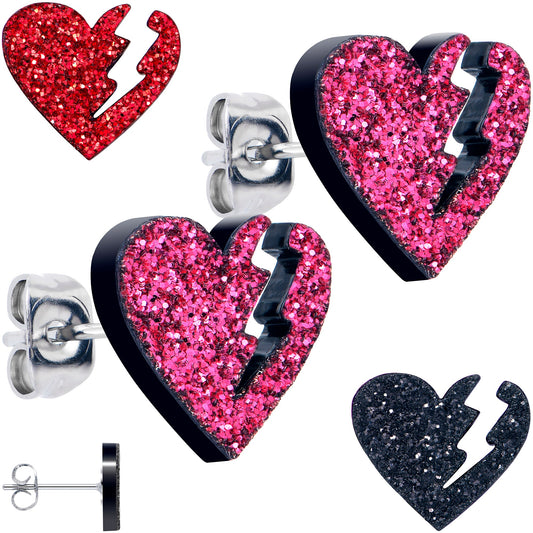 Glitter Heartbreaker Broken Heart Stud Earrings