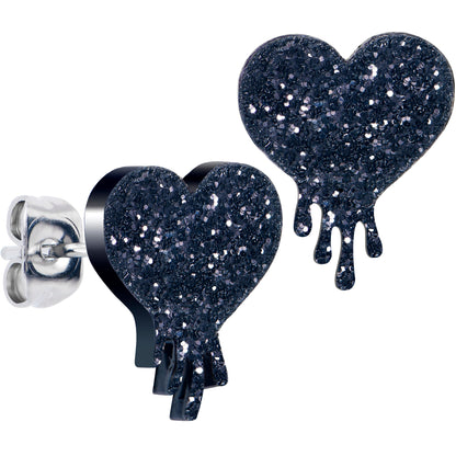 Glitter Melting Heart Stud Earrings