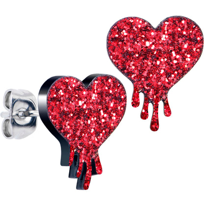 Glitter Melting Heart Stud Earrings