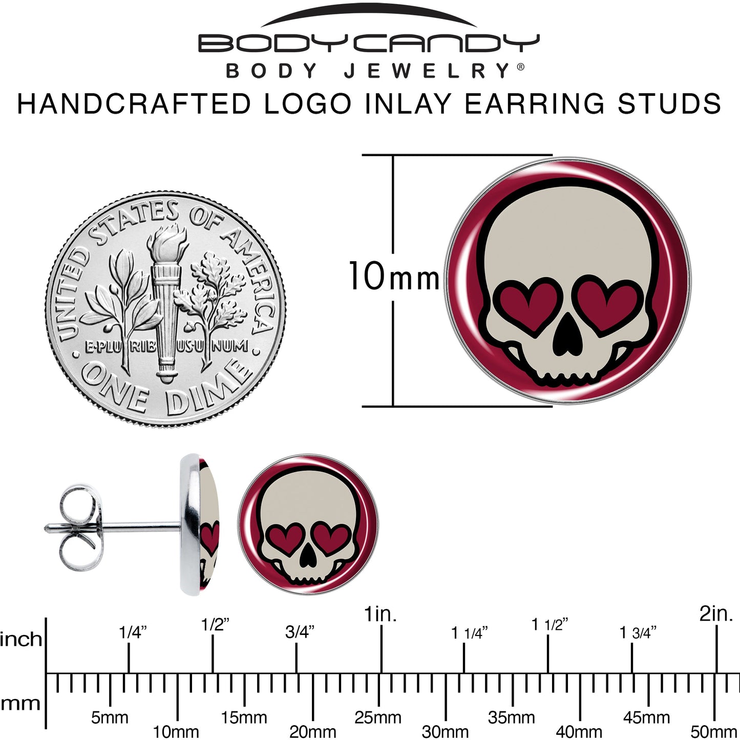 Valentine Heart Skull Stud Earrings