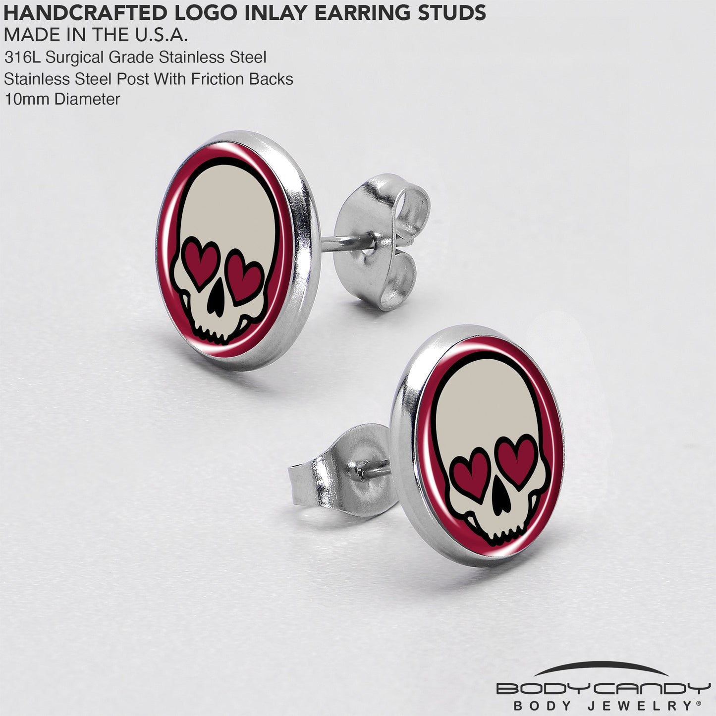 Valentine Heart Skull Stud Earrings