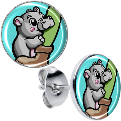 Cute Biting Baby Hippo Stud Earrings