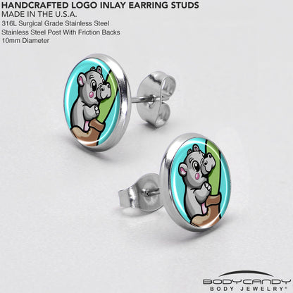 Cute Biting Baby Hippo Stud Earrings
