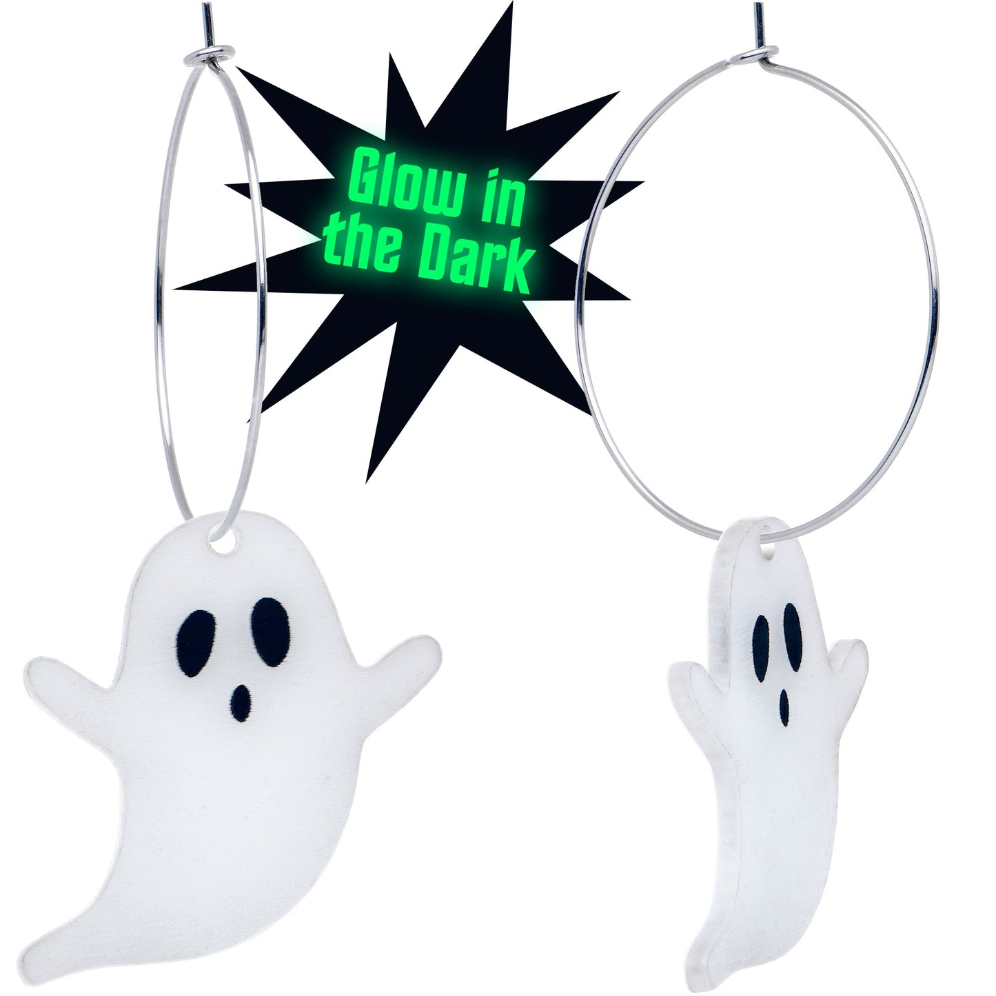 Acrylicious Glow in the Dark Haunting Ghost Hoop Earrings