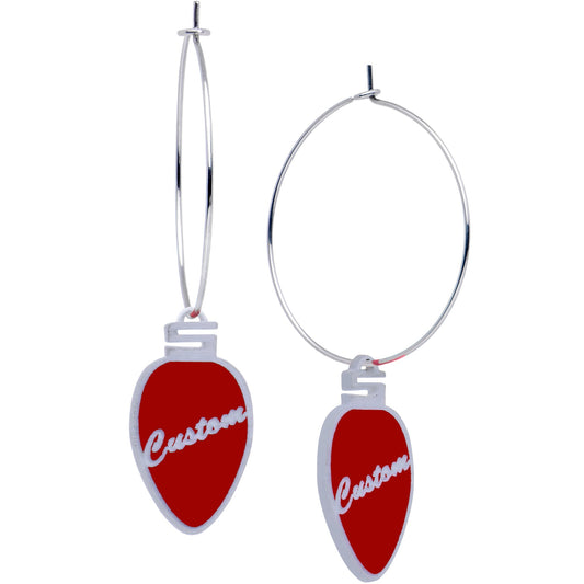 Custom Red Holiday Ornament Personalized Hoop Earrings