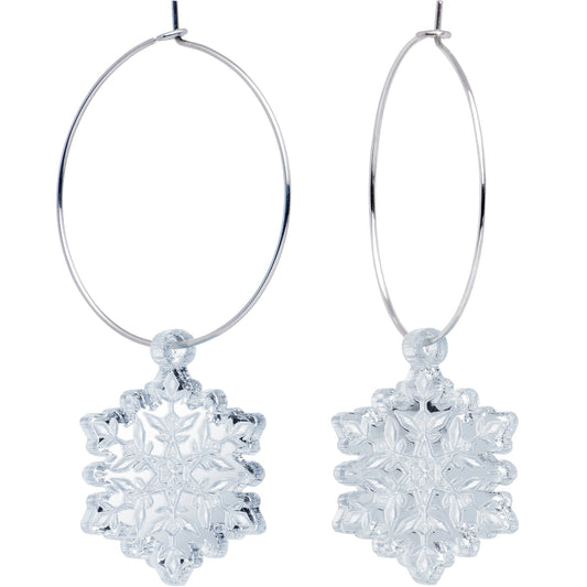Ice Clear Winter Snowflake Hoop Earrings