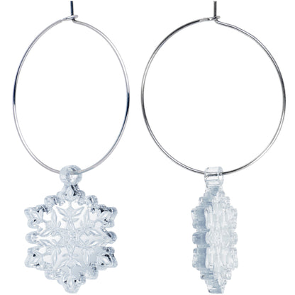 Ice Clear Winter Snowflake Hoop Earrings