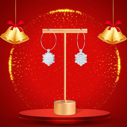 Ice Clear Winter Snowflake Hoop Earrings