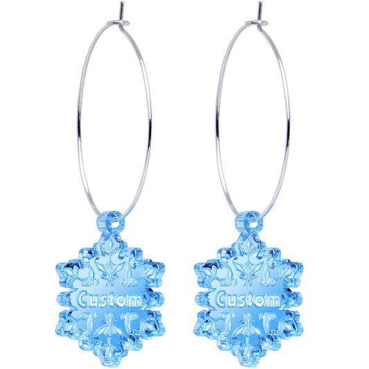 Custom Blue Winter Snowflake Personalized Hoop Earrings